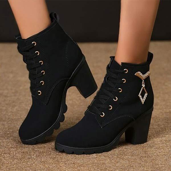 Women's Round Toe Lace-Up Fashion Ankle Boots 63893890C