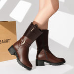 Women's Casual Belt Buckle Chunk Heel Mid-Calf Boots 16277317S