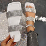 Women's Rhinestone Square Toe Flat Slippers 71112487C