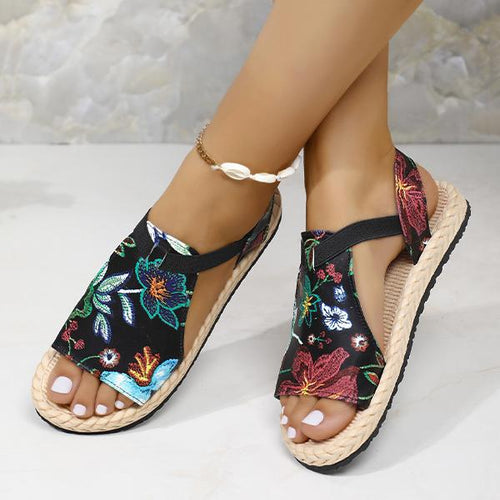 Women's Flower Soft-Soled Ethnic Style Flat Sandals 96814569S