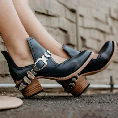 Women's Fashionable Buckle Mid-Heel Single Shoes 97426151C