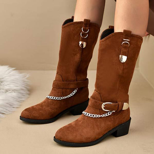 Women's Chain Block Heel Fashion Boots 03659680C