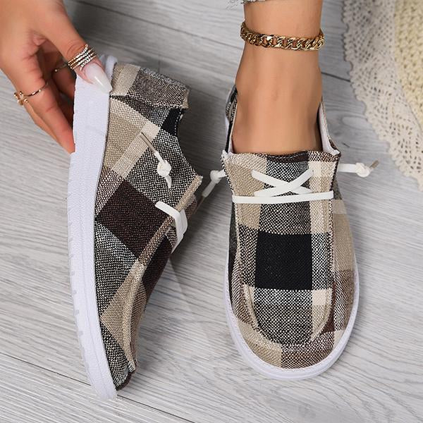 Women's Lace-Up Casual Plaid Flat Canvas Shoes 06532324S