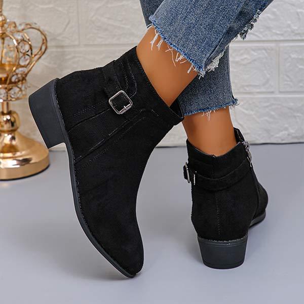 Women's Retro Chunky Heel Ankle Boots with Buckle Strap 66893818C