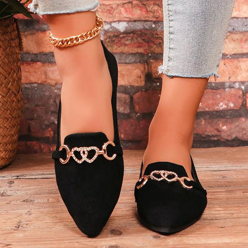 Women's Casual Heart Chain Pointed Toe Flat Shoes 14096276S