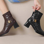 Women's Retro Short Thick Heel Wrinkled Boots 98188295C