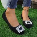 Women's Flat Suede Shoes With Diamond Buckles 10875975C