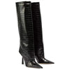 Women's Pointed Toe Stiletto Heel Croc-Embossed Wide-Calf Tall Boots 29578060C