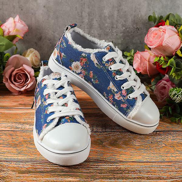 Women's Casual Low Top Printed Canvas Flats 03843943C