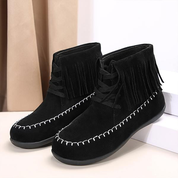Women's Casual Flat Tassel Ankle Martin Boots 43729289S