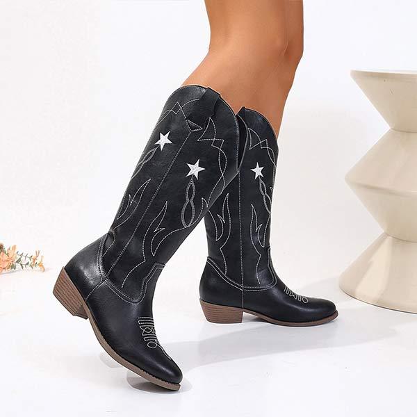 Women's Embroidered Chunky Heel Riding Boots 60563675C