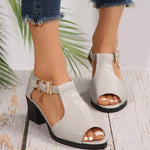 Women's Roman Style Sandals with Chunky Mid Heel and Peep Toe 06102499C