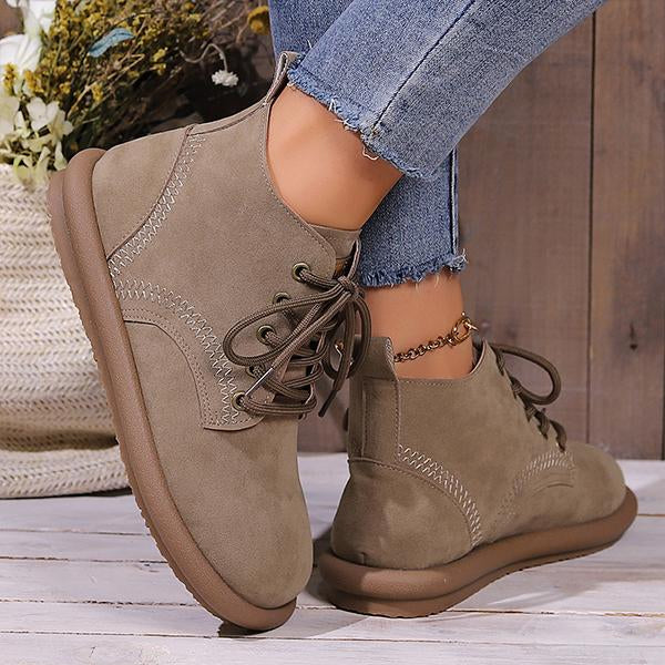 Women's Casual Daily Lace Up Flat Short Boots 74589623S