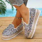 Women's Rhinestone Sequin Thick-Soled Loafers 72299277C