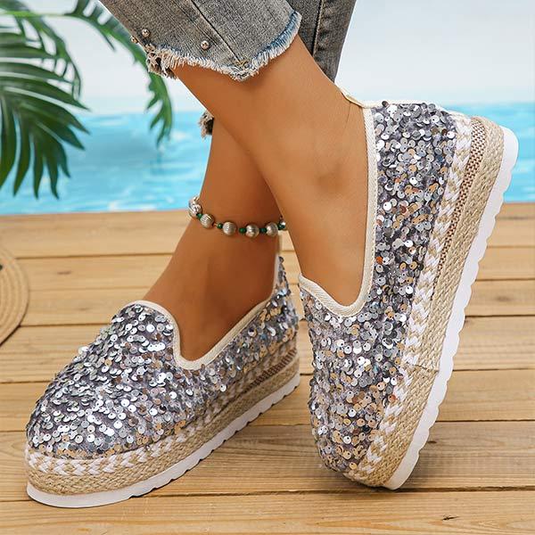 Women's Rhinestone Sequin Thick-Soled Loafers 72299277C