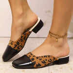 Women's Leopard Print Patchwork Square Toe Chunky Heel Half Slippers 53038924C