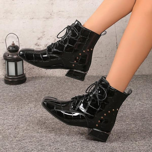 Women's Fashion Block Heel Patent Leather Ankle Boots 21260621S