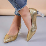 Women's Pointed Toe High-End Gold Chunky High Heels 61304809C