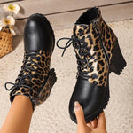 Women's Fashion Leopard Print Belt Buckle Ankle Boots 27595648S