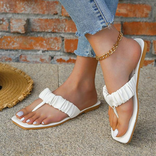 Women's Fashion Square Toe Pleated Flip Flops 95898678C