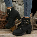 Women's Casual Lace-Up Chunky Heel Short Boots 19740060S