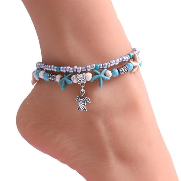 Starfish Turtle Beach Vintage Double Layer Anklet 87931556C