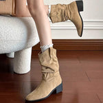 Women's Retro Suede Western Cowboy Boots 77220839C