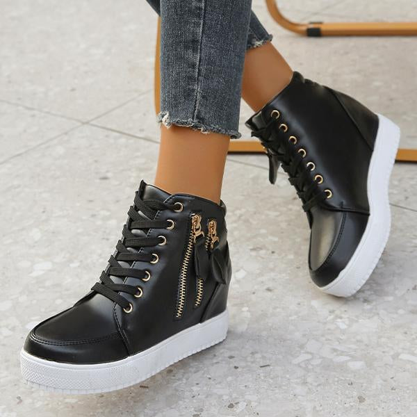 Women's Casual Zipper Decorated Lace-up Heightening Sneakers 56304784S