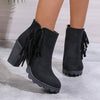 Women's High-Heel Tassel Martin Boots with Block Heel 49999840C