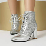 Women's Fashion Sequin-Patch High-Heel Ankle Boots 31166104C