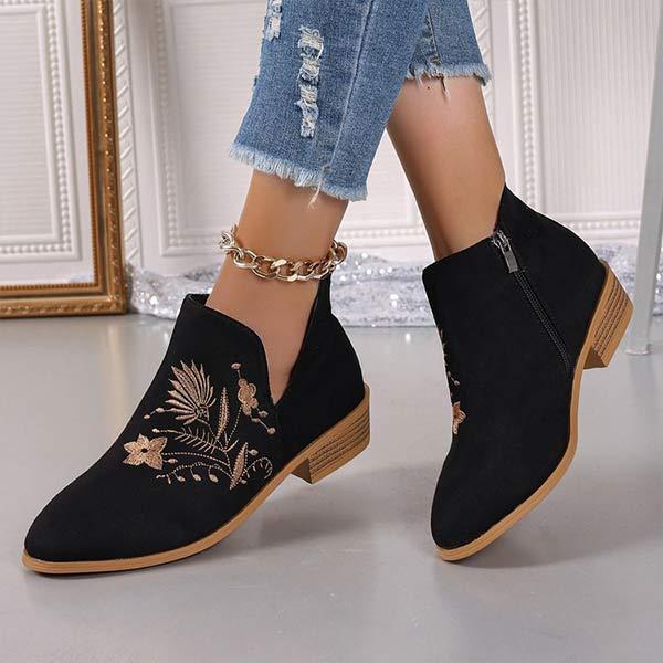 Women's Pointed Toe Embroidered Ankle Boots 92868808C