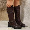 Women's PU Patchwork Denim Lace-Up Knee-High Boots 79900021C