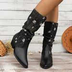 Women's Fashionable Retro Distressed Stitched Block Heel Boots 33981430S