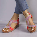 Women's Peep-Toe Elastic Strap Rhinestone Wedge Sandals 21563980C