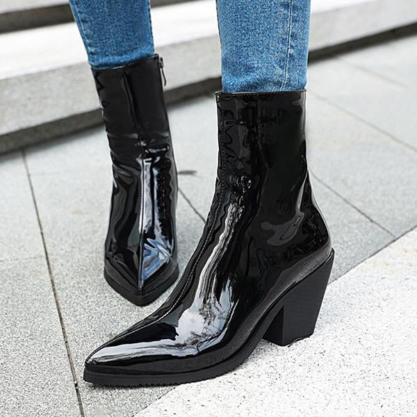 Women's Fashion Patent Leather Pointed Toe Ankle Boots 30622601S