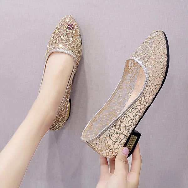 Women's Casual Hollow Lace Pointed Toe Fisherman Shoes 43241101S