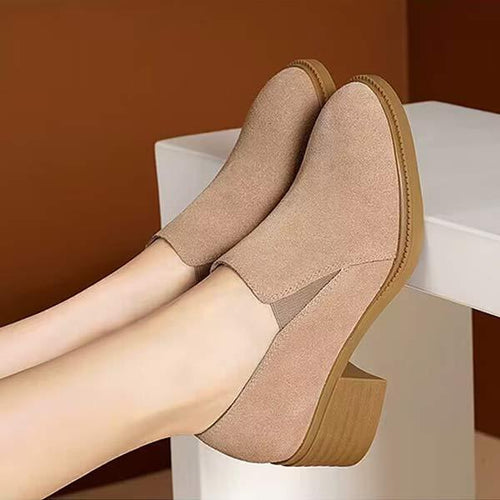 Women's Suede Round-Toe Chunky Heel Casual Fashion Shoes 68714215C