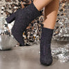 Women's Fashionable Sequined Pointed Toe Chunky Heel Short Boots 89084548S