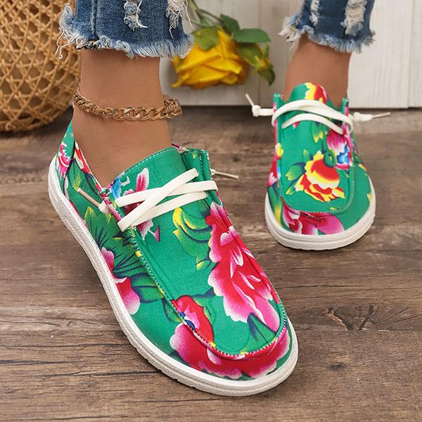 Women's Casual Large Flower Flat Canvas Shoes 54019431S