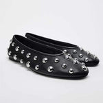 Women's Black Studded Ballet Flats 08457223C