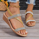Women's Wedge Rhinestone Elastic Strap Bohemian Sandals 07254232S