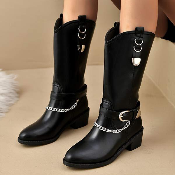 Women's Chain Block Heel Fashion Boots 03659680C