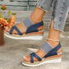 Women's Slip-On Elastic Strap Platform Wedge Sandals 75672827C