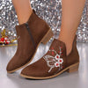 Women's Pointed Toe Embroidered Ankle Boots 22220137C