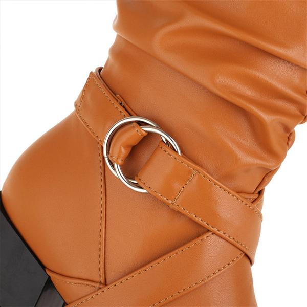 Women's Fashion Chunky Heel Buckle Knee-High Boots 61649720S