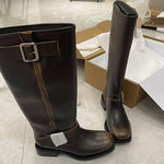 Women's Vintage Chunky Heel Belt Buckle Knee-High Riding Boots 27640616C