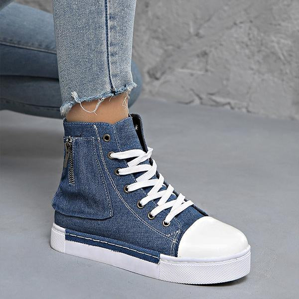 Women's Side Zipper High Top Thick Soled Canvas Shoes 44313836S