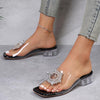 Women's Fashionable Clear Crystal Block Heel Slippers 69246541S