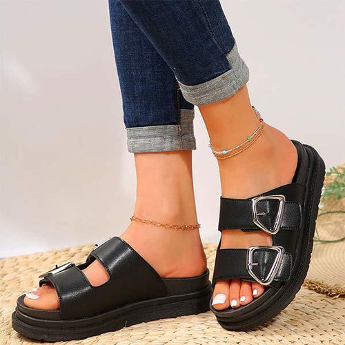 Women's Thick-Sole Square Buckle One-Strap Slide Sandals 40218862C