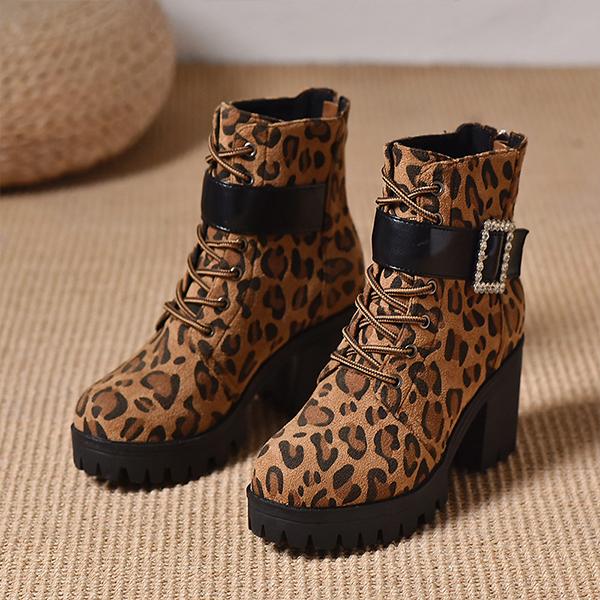 Women's Fashionable Rhinestone Block Heel Martin Boots 36791807S